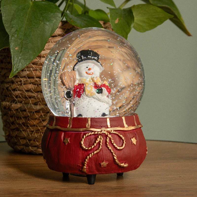 10cm Red Wind up Musical Snow Sphere with Snowman Scene