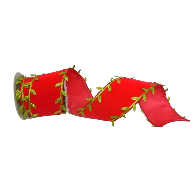 Red Tree Ribbon with Olive Leaf Detailing