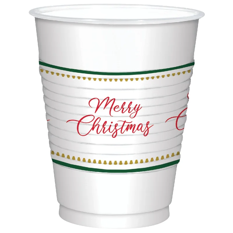 Christmas Elegant Evergreen Merry Christmas Plastic Cups 18oz | 25 ct