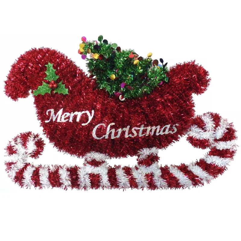 22" 2D Tinsel Sleigh Wreath