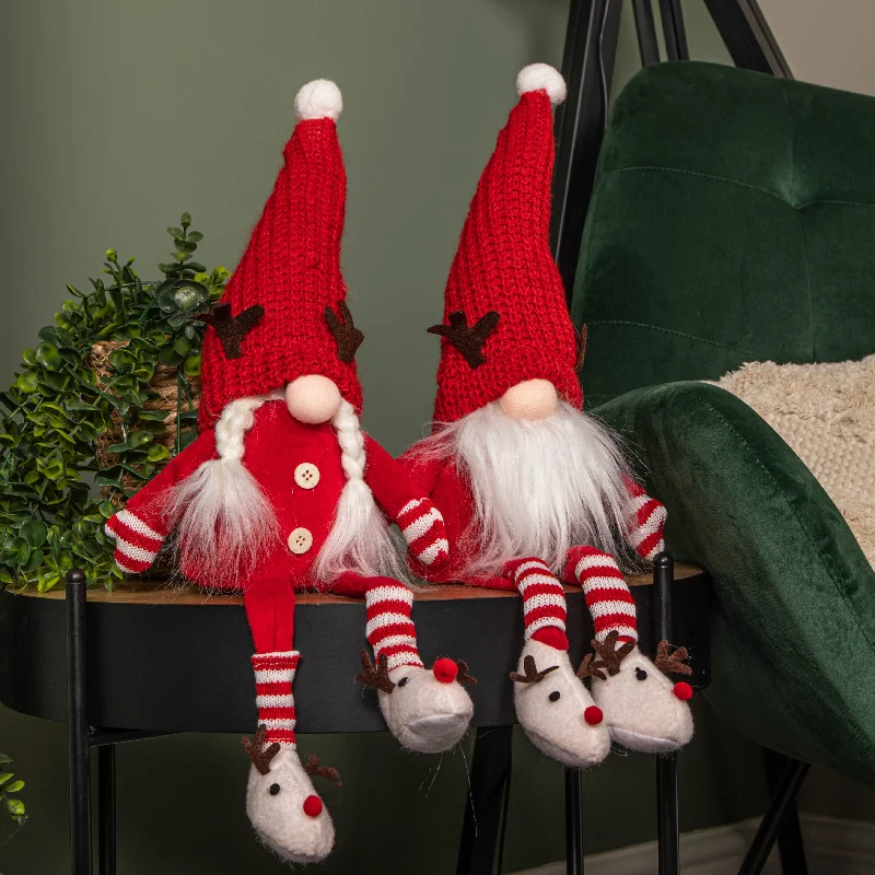 55cm Red and White Sitting Mr & Mrs Claus Christmas Gonk with Dangly Legs