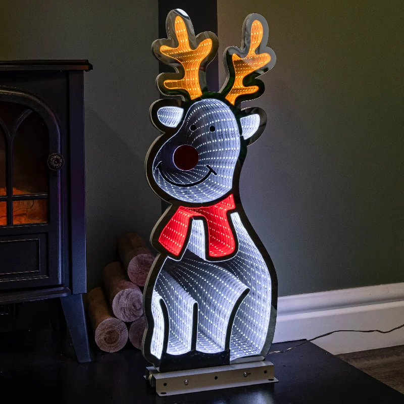 60cm Infinity Standing Christmas Reindeer with Metal Base, White and Red LEDs