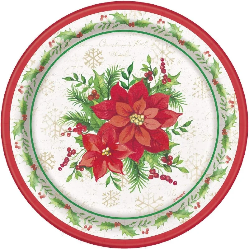 Christmas Festival Poinsettia Paper Dessert Plates 7in | 8 ct