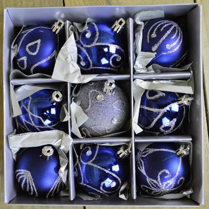 9 Pack Premier 60mm Deluxe Glitter Christmas Tree Baubles - Midnight Blue