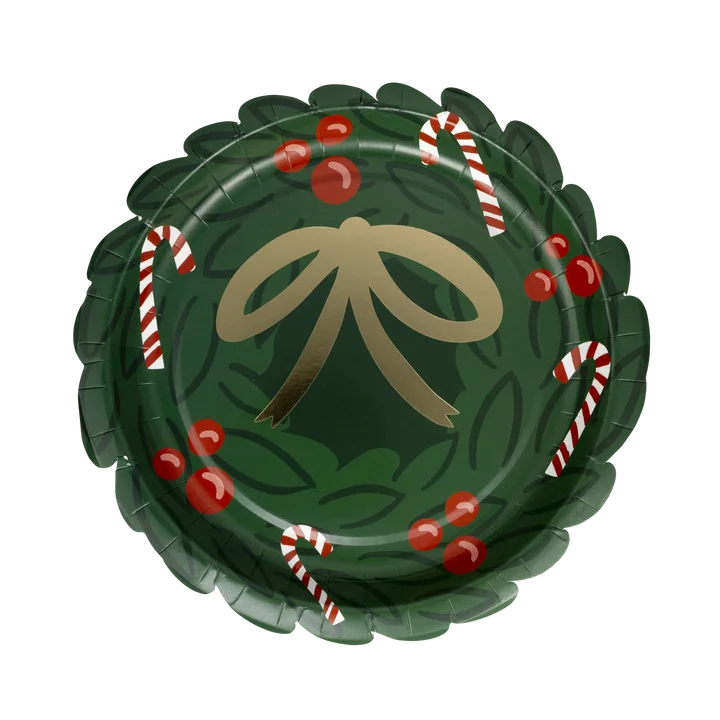 Christmas Wreath Shaped Paper Plate 9" | 8 ct