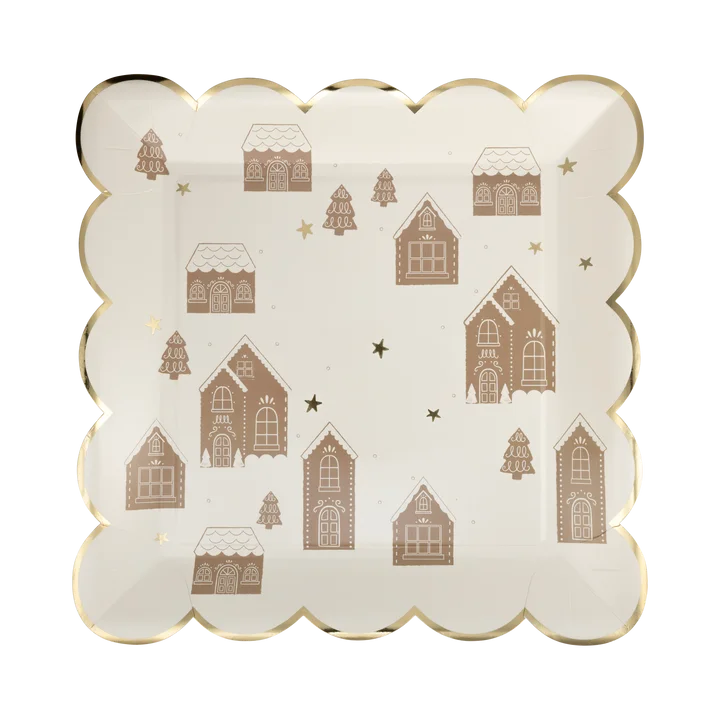 Christmas Gingerbread Scattered House Plates 9" | 8 ct