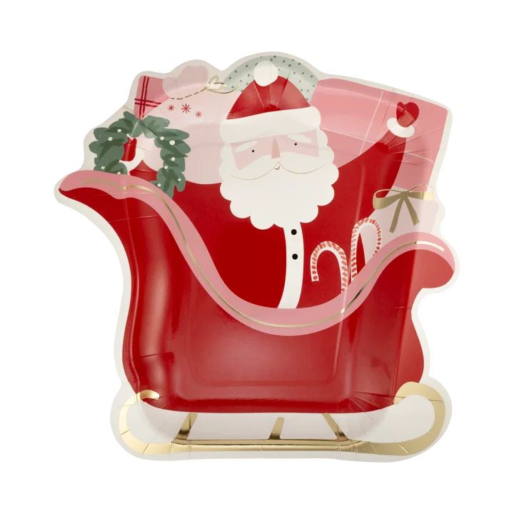 Christmas Santa's Sleigh Shaped Paper Plates 9" | 8 ct