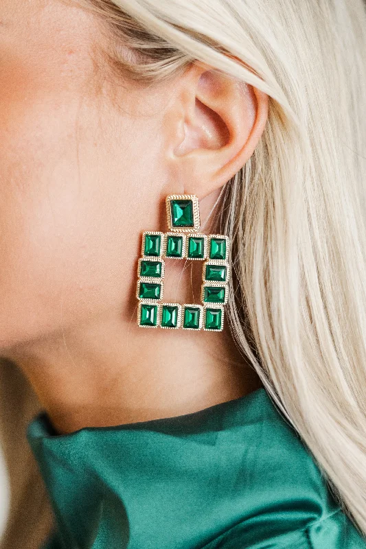 All For Now Emerald Green Rhinestone Earrings