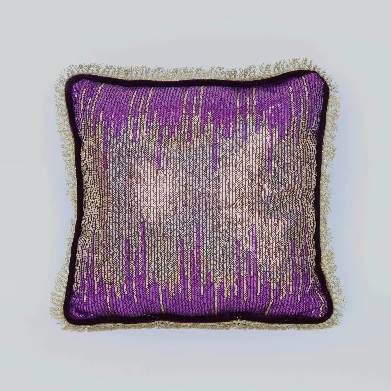 Purple and gold pillow 
beaded on one side 
with side tinsel edge