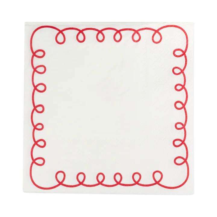 Christmas Red and Cream Scallop Border Paper Beverage Napkins | 24 ct