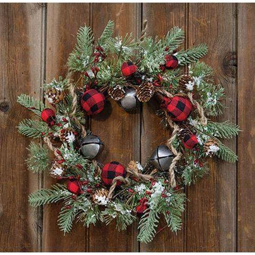 Buffalo Gingham Country Holiday Wreath, 17"