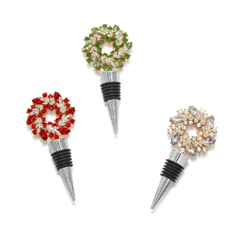 Two's Company : Holiday Wreath Jeweled Bottle Stopper - Assorted 1 at random. Style can not be chosen