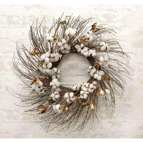 Cotton Branch Wreath, 24"