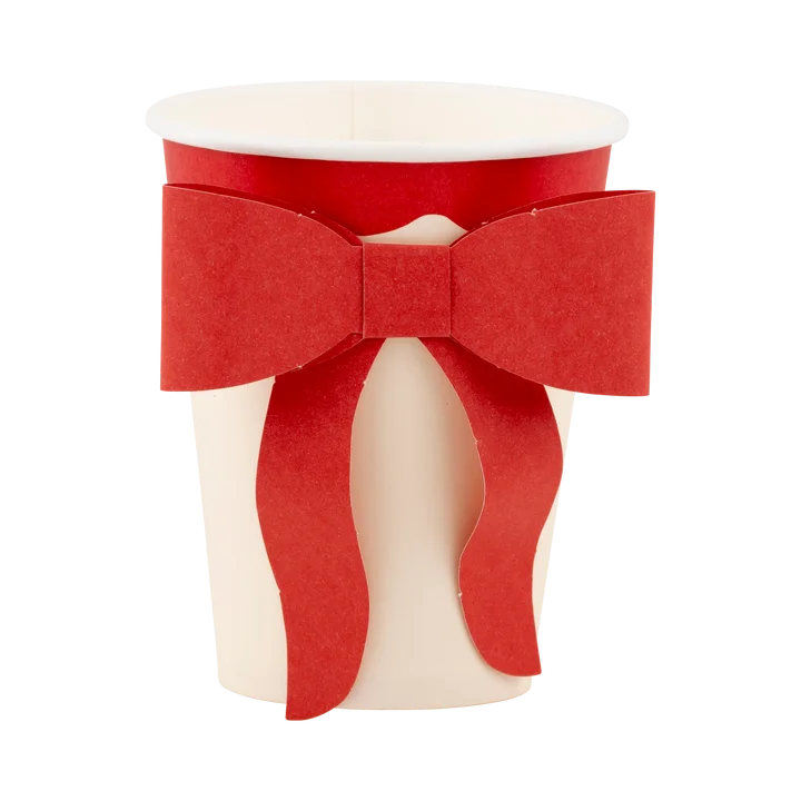 Christmas Red and Pink Bow Paper Cups 12 oz. | 8 ct