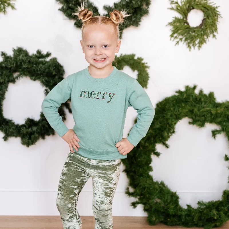 Embroidered Floral Merry - Child Sweater