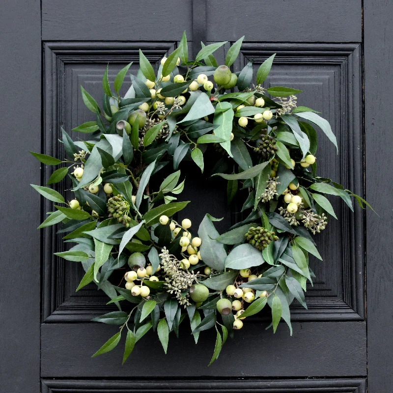 Eucalyptus Pod with Seeded Cluster & Gooseberry Everyday Spring Summer Front Door Wreath