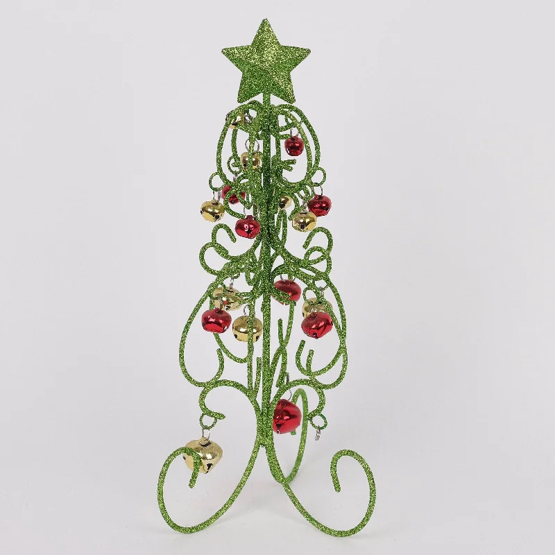 Green wired tabletop tree
with red bells