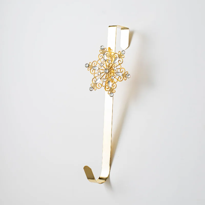 Gold Metal & Jewel Snowflake Over the Door Christmas Holiday Wreath Hanger