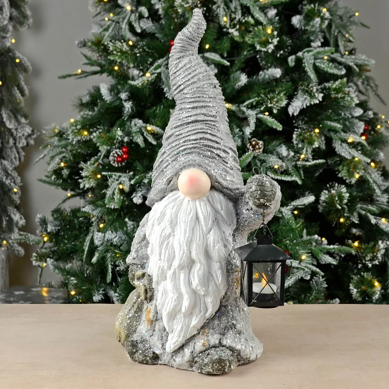 Gonk With Lantern Christmas Decoration Grey White Ceramic 53cm