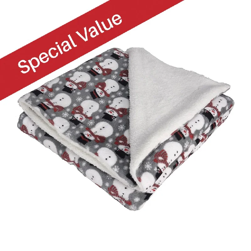 Gray Snowman Velvety Fleece Sherpa Blanket