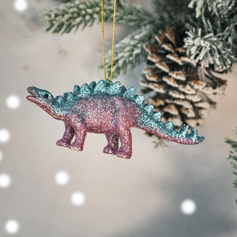 Green & Pink Glittered Acrylic Dinosasur