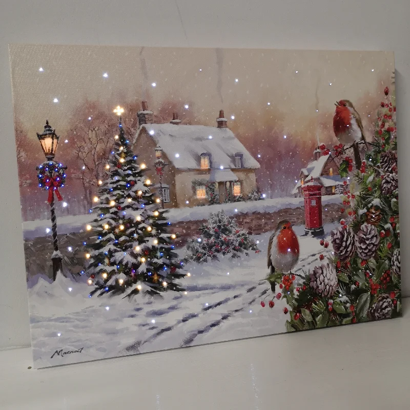 H30cm x 40cm Christmas Scene With Robins Wall Art Canvas