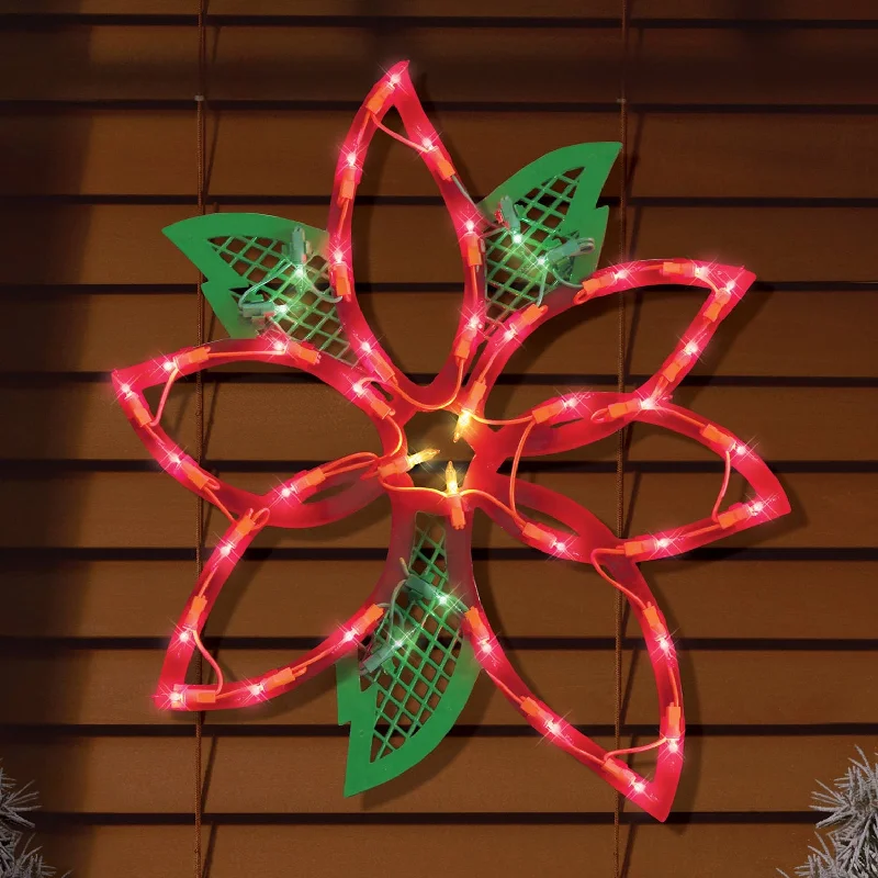 Lighted Poinsettia Window Silhouette