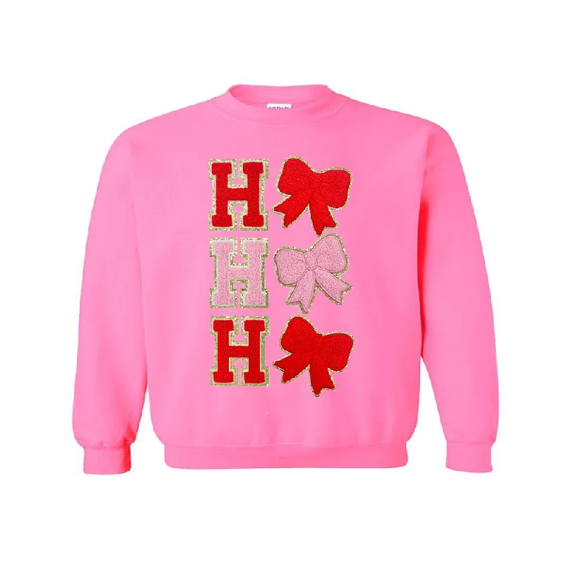 Kids Ho Ho Ho Bows Letter Patch Crewneck Sweatshirt