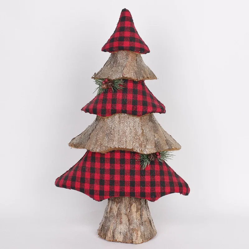 Fabric and wood textured
tabletop tree with glittered
surface