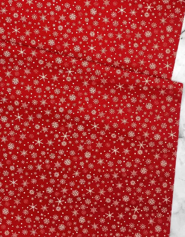 Natural on Red Scandi Snowflake Christmas Fabric