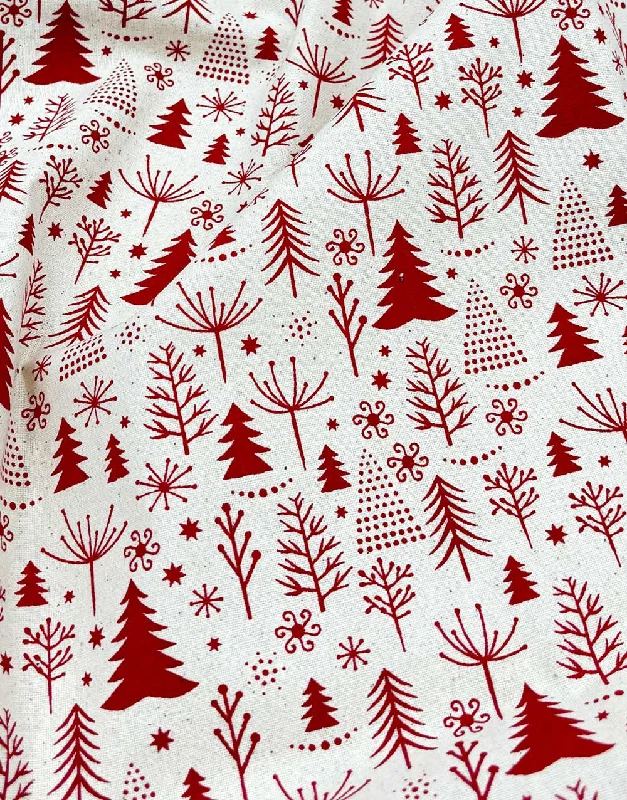 Nordic Red Christmas Trees on Natural Christmas Fabric