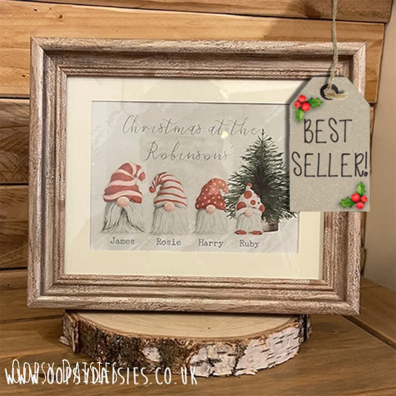 Personalised Christmas Gnome Family Print 12202