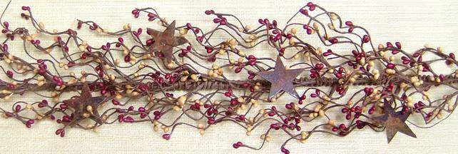 Pip Berry Garland With Stars, Burgundy and Old Gold, 40"