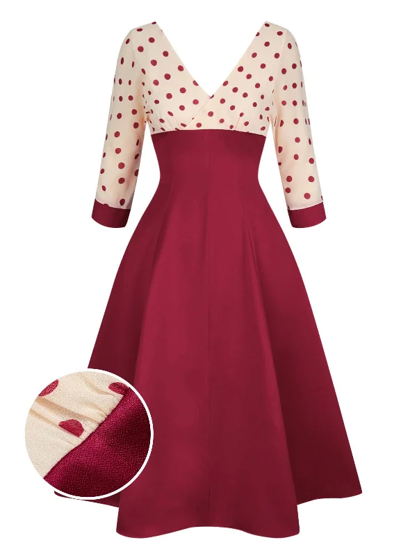 [Pre-Sale] Red 1950s Polka Dots Patchwork Dress