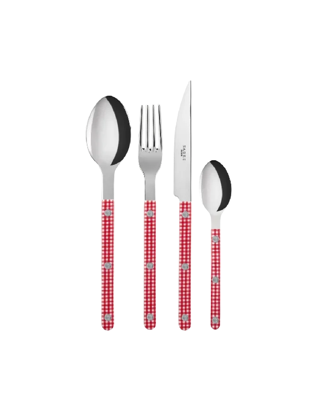 Red Bistro Gingham 4-Piece Flatware Set