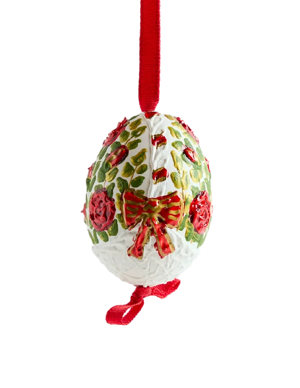 Red Bouquets & Bows Egg Ornament