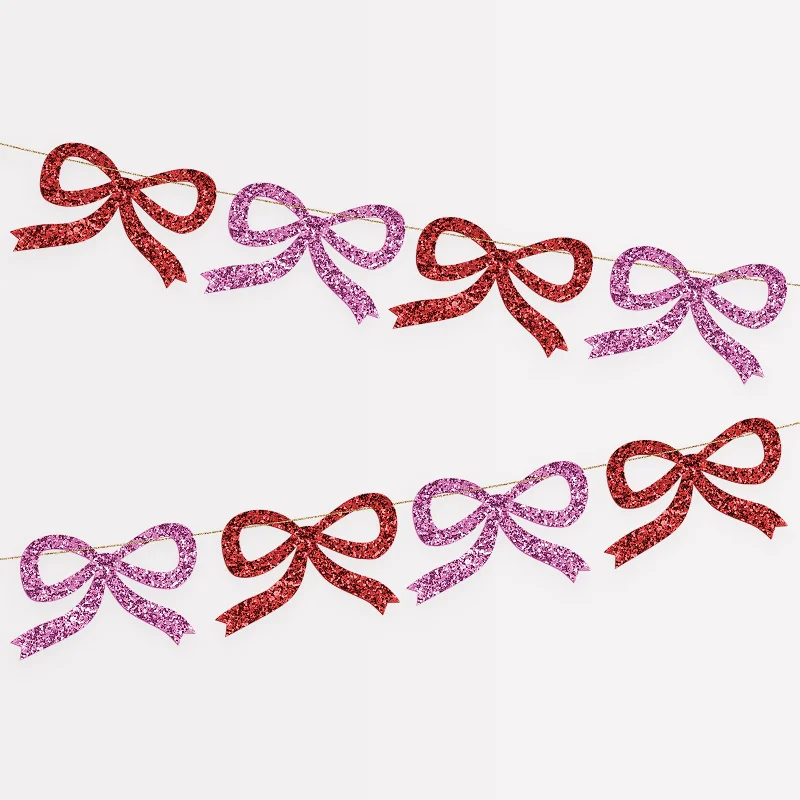 Red & Pink Glitter Bow Garland