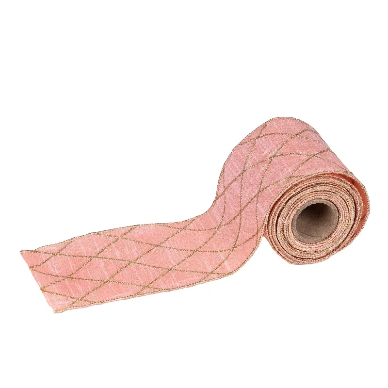 Salmon Velvet Tree Ribbon with Rose Gold Checkered Pattern