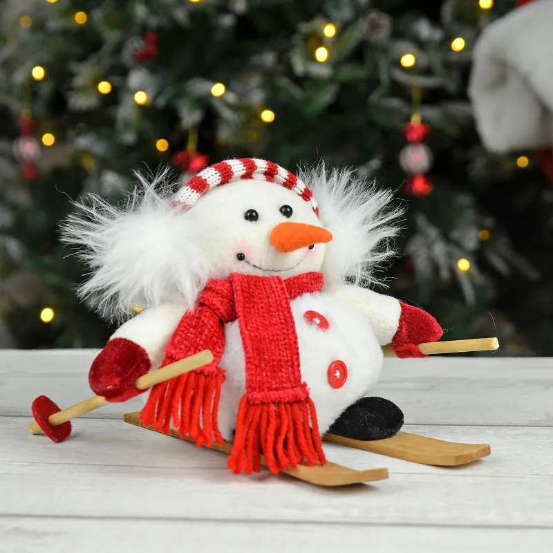 Snowman On Skis Novelty Christmas Decoration Red White 20cm