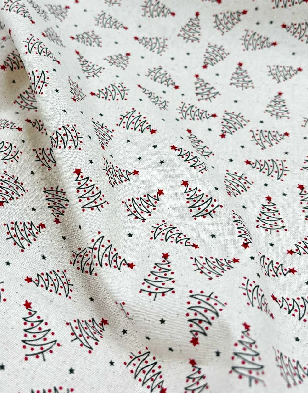 Swirling Christmas Trees on Natural Christmas Fabric