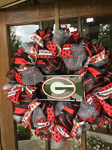 UGA Mesh Wreath with Car Tag Insert- University of Georgia- 24 Inch Diameter