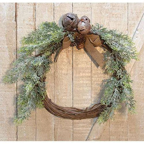 Vintage Country Cedar and Bell Wreath, 17"