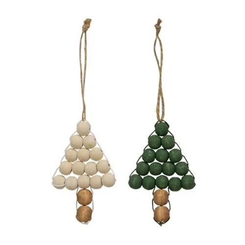 Wooden Beaded Christmas Tree Ornament 2 Asstd