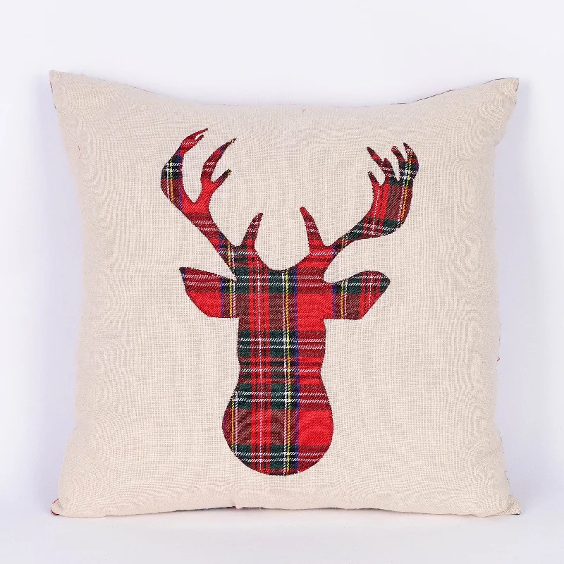 Pillow with sewed on plaid deer