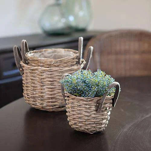 3/Set Gray Round Baskets w/ Handles