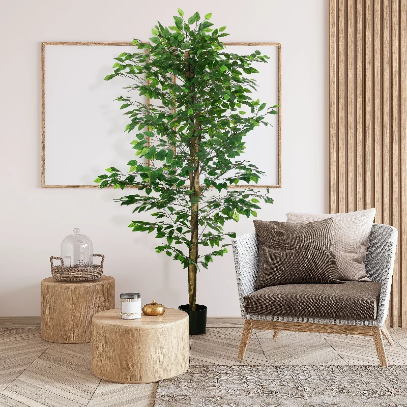 HOMCOM 6ft Artificial Ficus with Pot, Indoor Outdoor Fake Plant for Home Office Living Room Décor