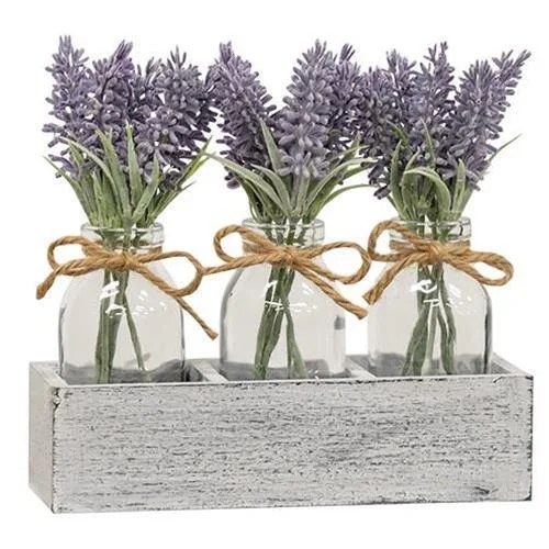 Lavender Vase Trio in Wood Crate