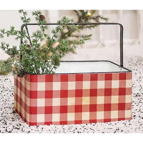 Red Buffalo Check Metal Basket